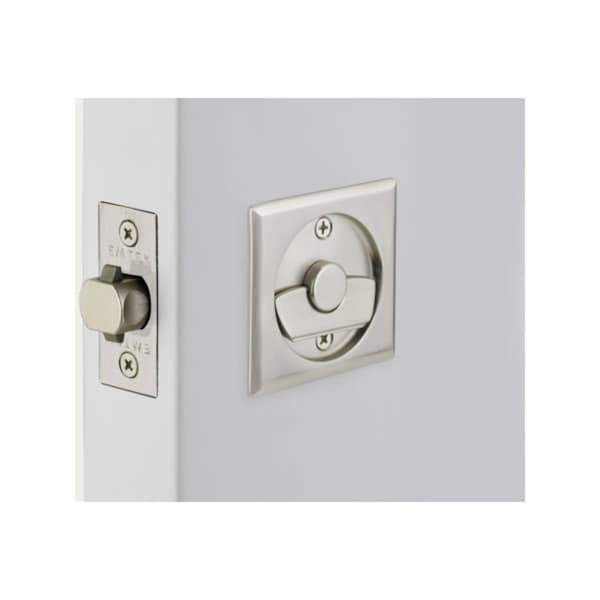 Emtek Square Privacy Pocket Door Tubular Lock with Privacy Strike Plate and Dust Box Satin Nickel Finish 2135US15 - main